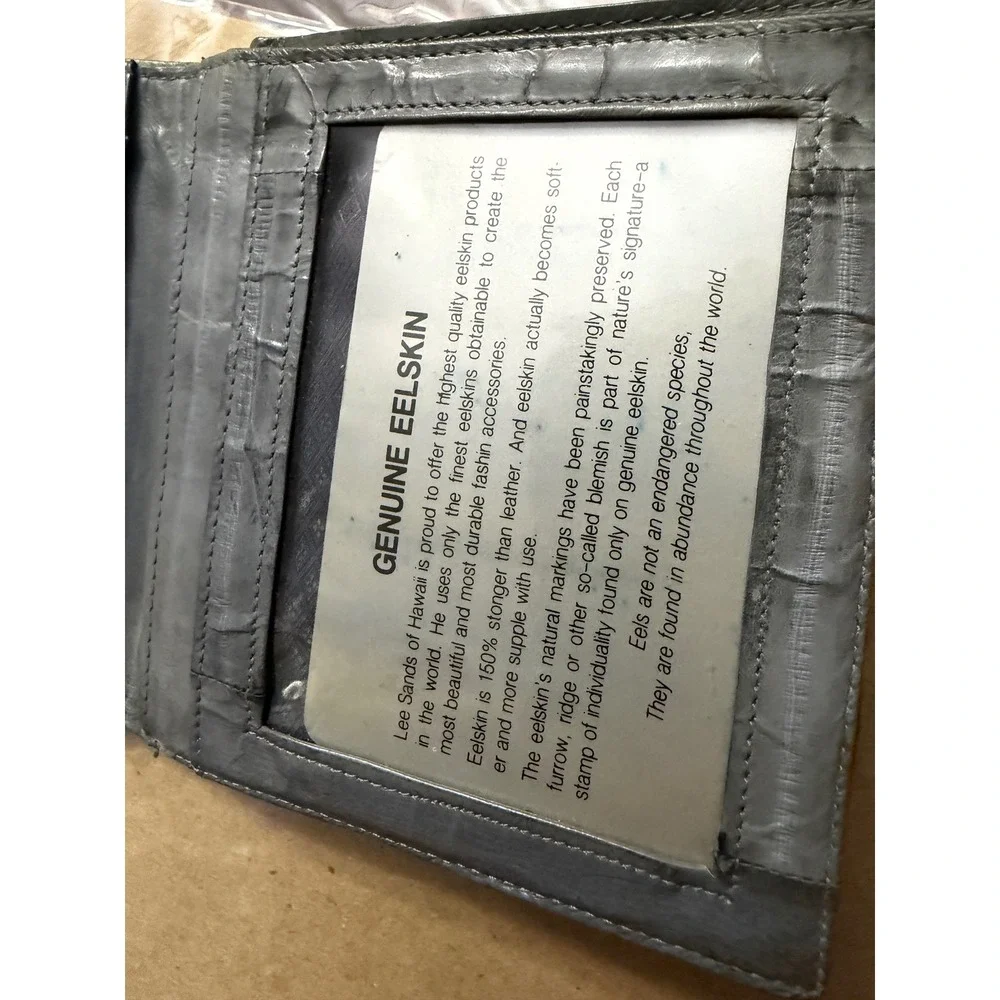 Lee Sands Genuine Eelskin Bifold Wallet Blue Grey Exotic Leather Hawaii Vintage